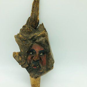 Primitive Wooden Wine Stopper / Carved Root Cork Bottle Barware Wizard Fairy